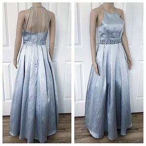 Embellished A Line halter style Silver Maxi Dress size Small or 5